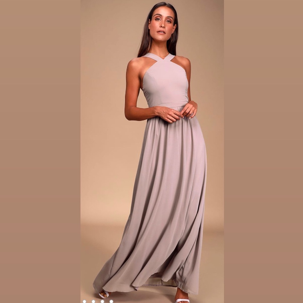 Lulus Air of Romance Taupe Maxi Dress